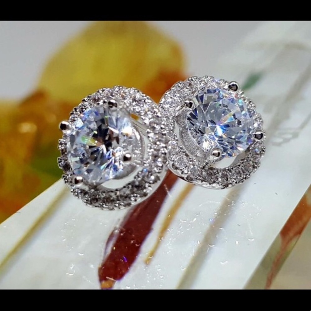 New Real 925 Cz Diamond Silver Earrings